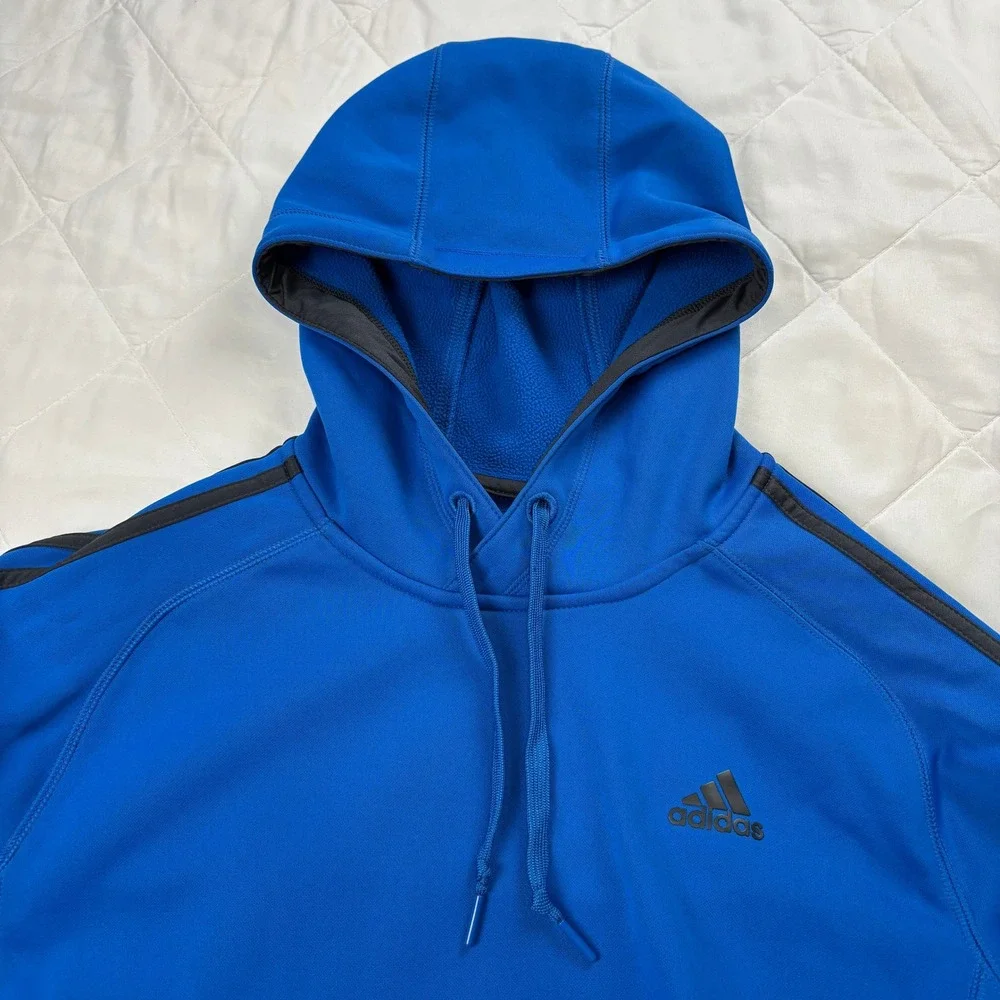 Adidas Climawarm‎ Hoodie Men's Medium Royal Blue Black 3 Stripe Pullover
